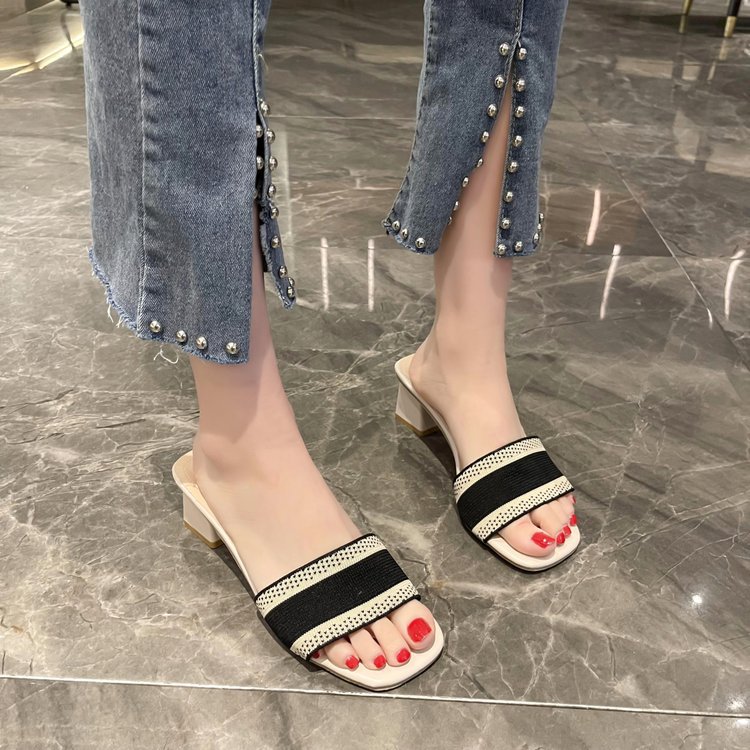 Summer middle-heel Korean style slippers for women