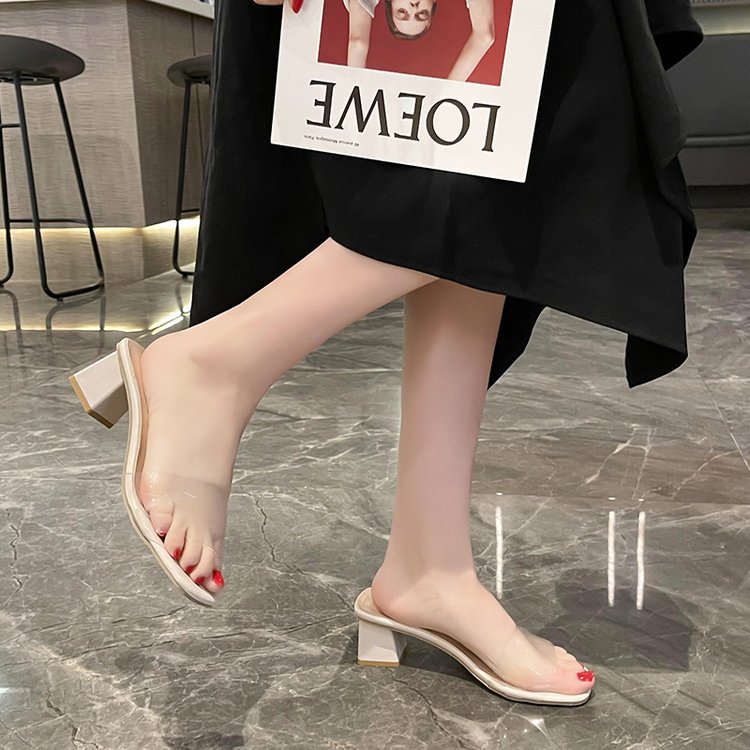 Summer middle-heel Korean style slippers for women