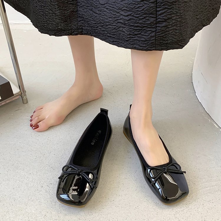 Spring bow peas shoes square head Korean style shoes