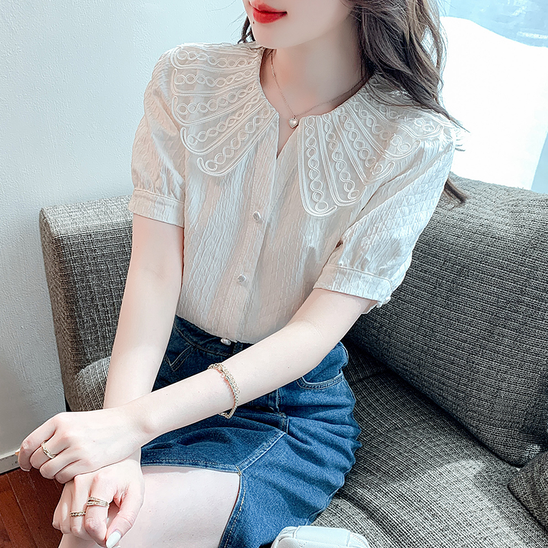 Doll collar tops France style shirt for women