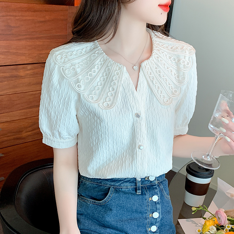 Doll collar tops France style shirt for women