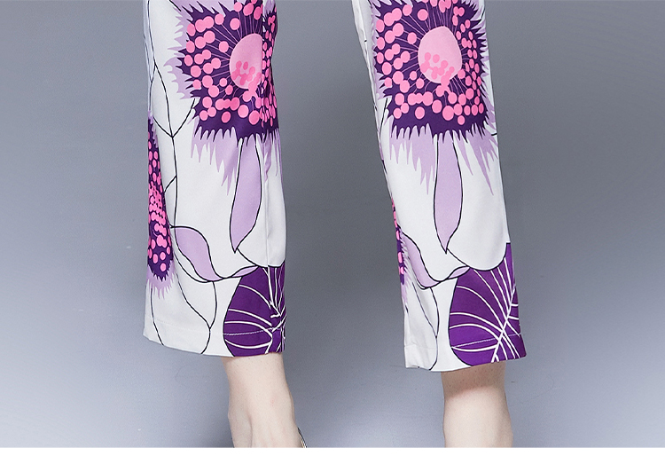 Fashion slim frenum shirt flowers short sleeve pencil pants a set