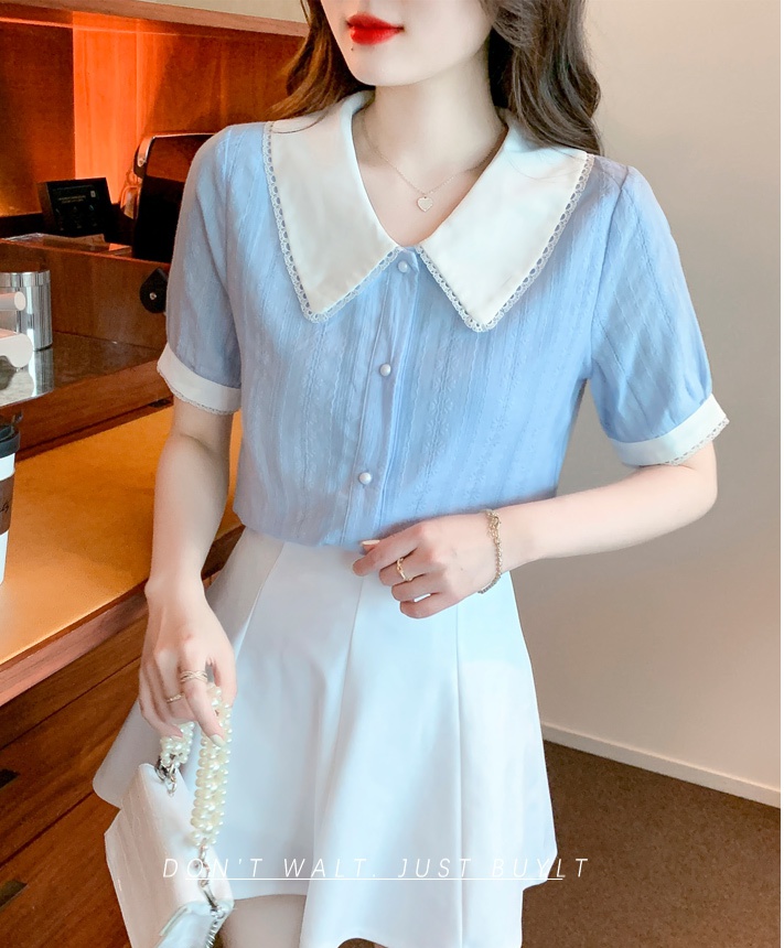 Doll collar summer shirt mixed colors tops for women