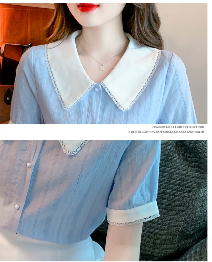 Doll collar summer shirt mixed colors tops for women