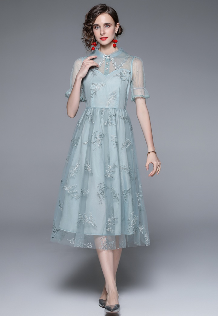 France style embroidered elegant cstand collar dress