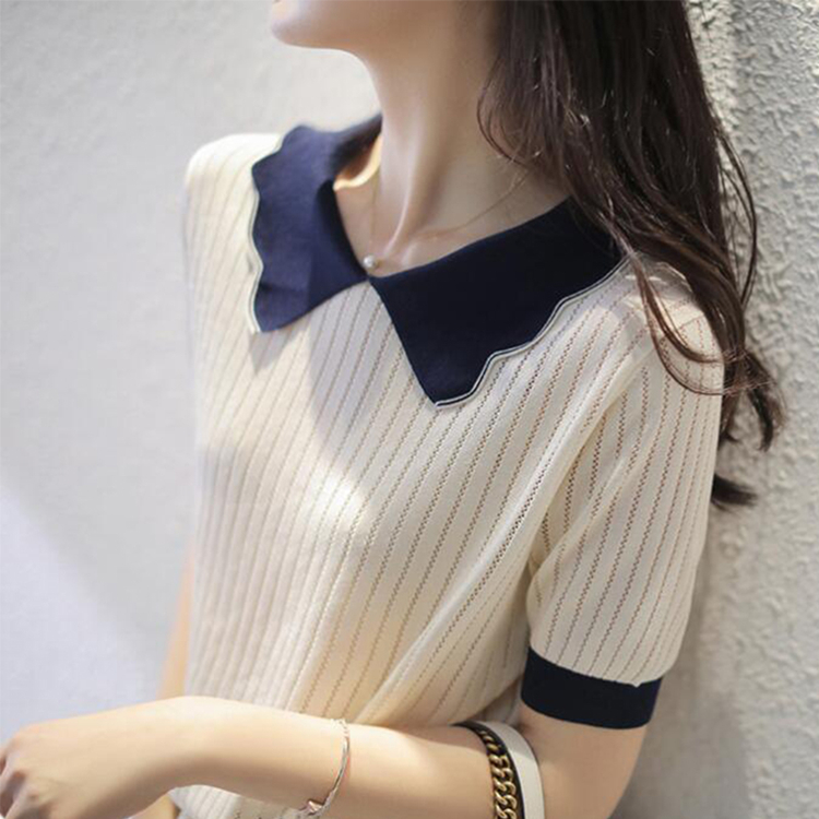 Ice silk summer tops short sleeve sweater for women