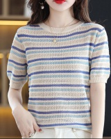 Rainbow round neck sweater ice silk tops for women