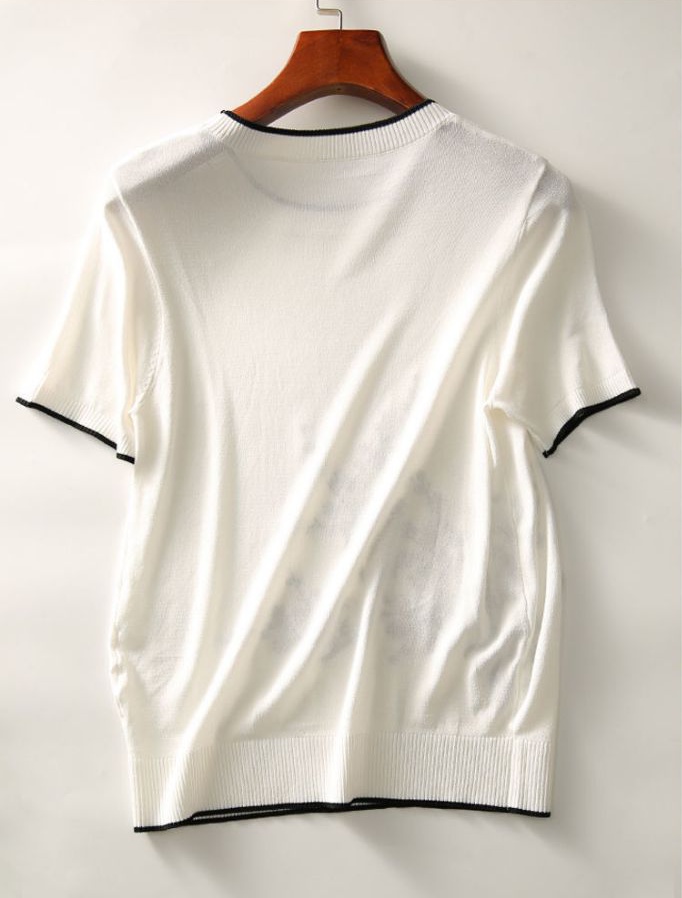 Bottoming ice silk embroidery T-shirt summer thin sweater
