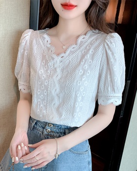 White shirt embroidered chiffon shirt for women