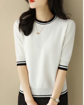 High round neck sweater ice silk tops for women