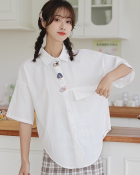 Pure cotton college style tops pattern loose shirt for women