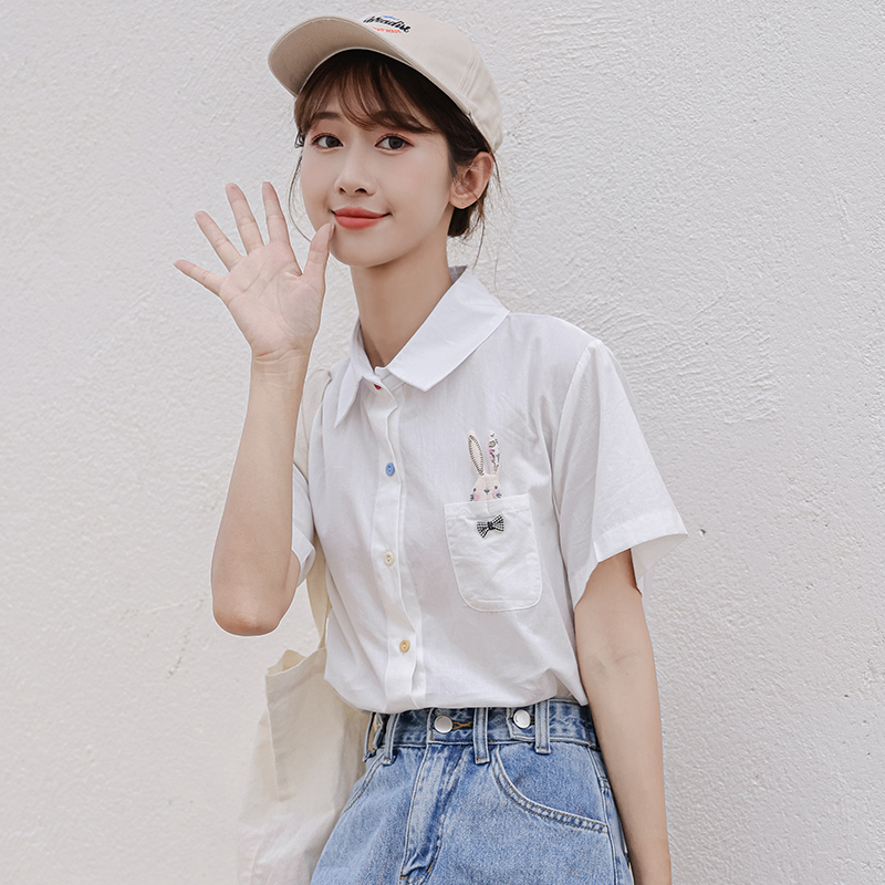 White loose tops short sleeve thin shirt for women