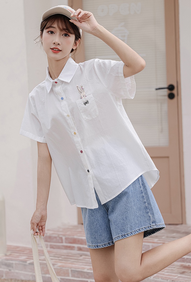 White loose tops short sleeve thin shirt for women