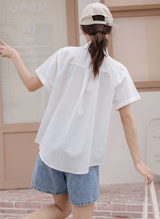 White loose tops short sleeve thin shirt for women