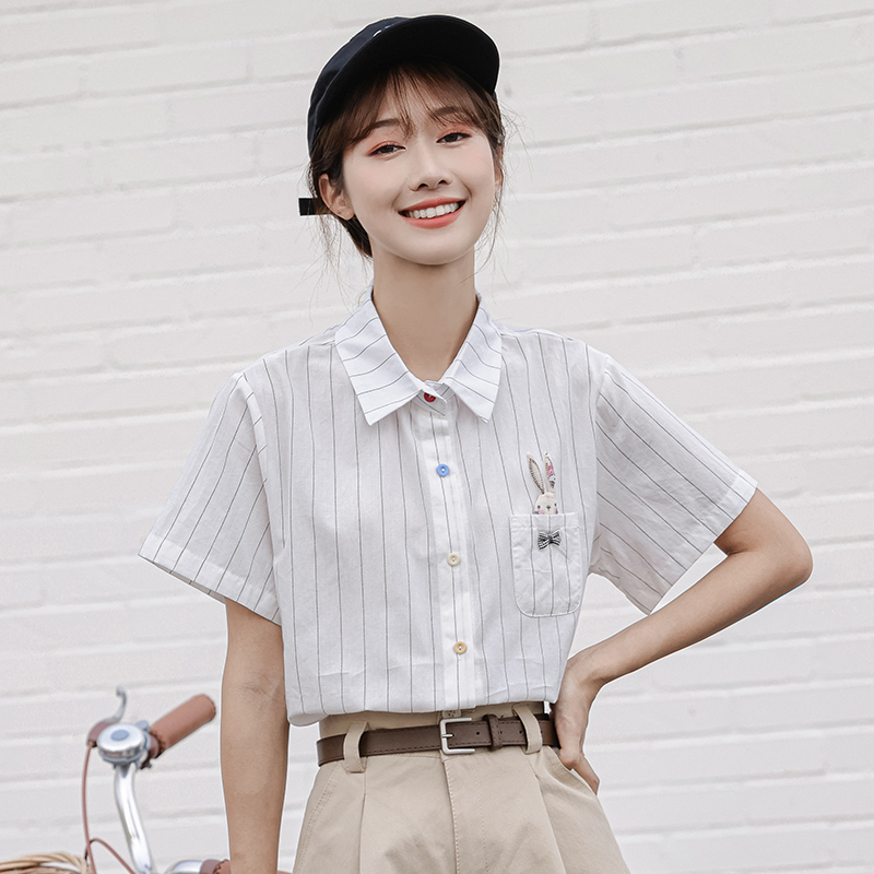 White loose tops short sleeve thin shirt for women