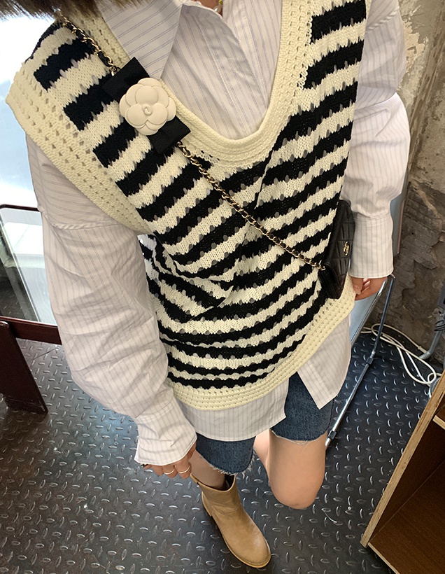 Stripe spring and summer vest knitted hollow waistcoat