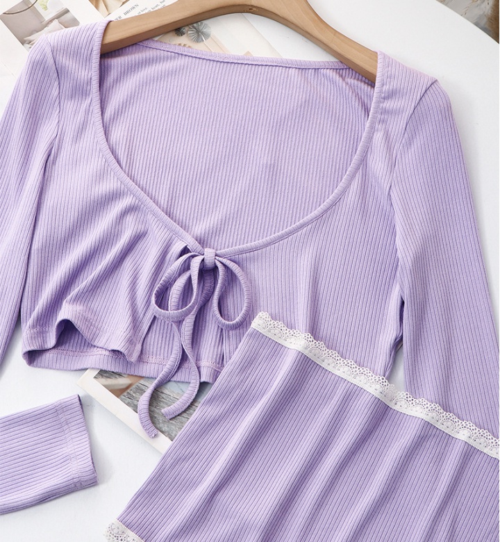 Purple slim tops short fashion cardigan 2pcs set