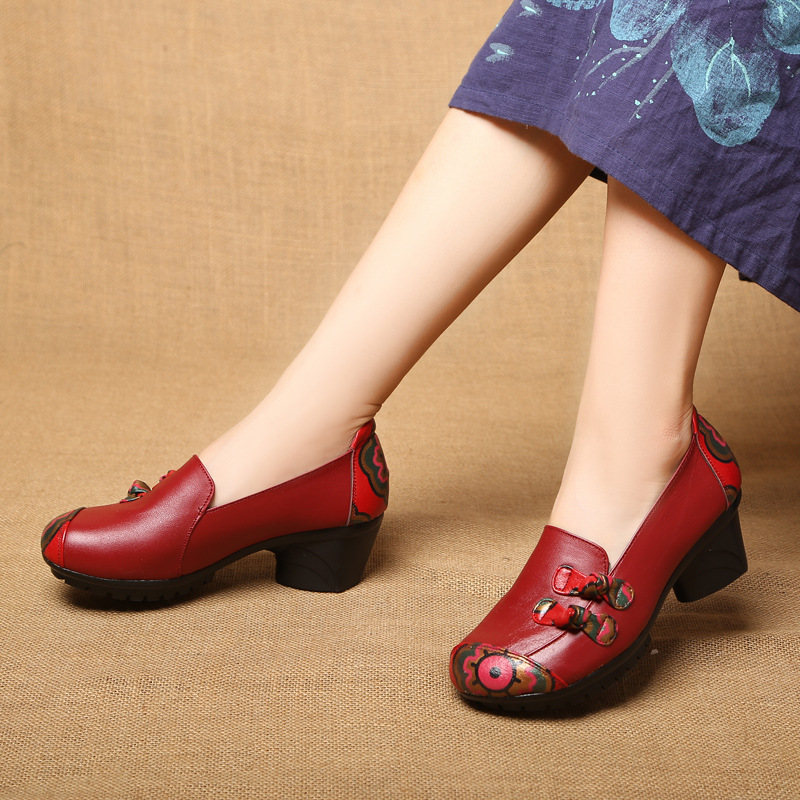 Genuine leather spring and autumn shoes for women