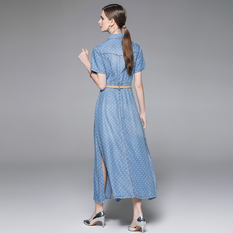 Denim summer skirt slim polka dot shirt for women