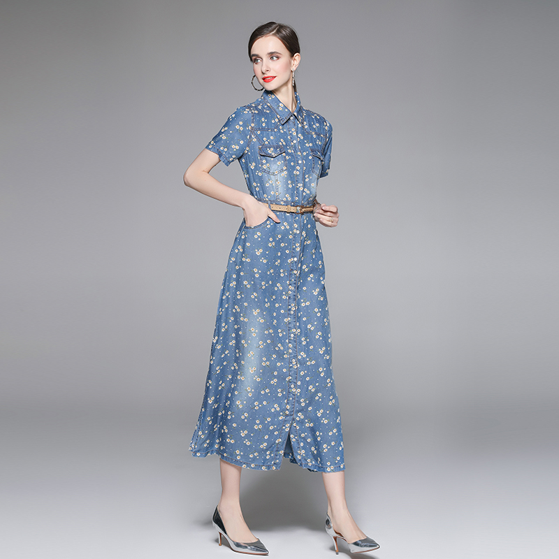 Summer printing denim Korean style dress