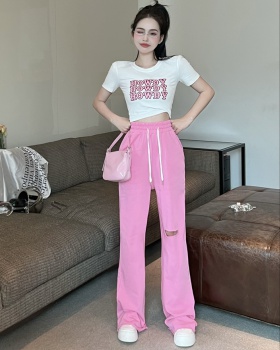 Shoulder pads casual pants Korean style T-shirt
