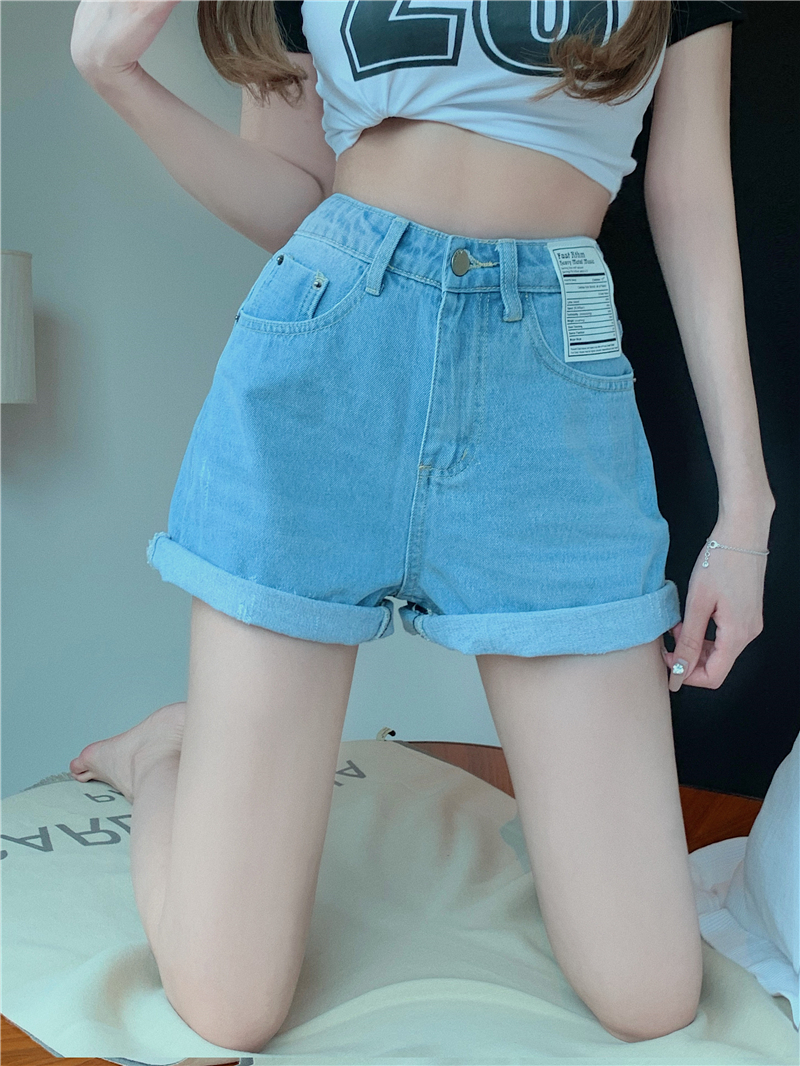 Slim summer wide leg shorts crimping high waist short jeans