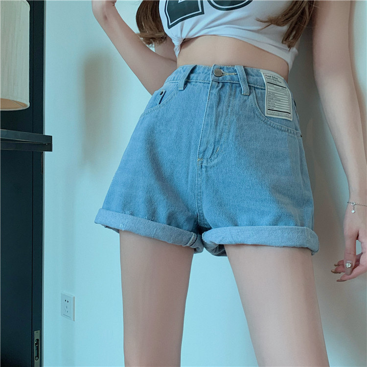 Slim summer wide leg shorts crimping high waist short jeans