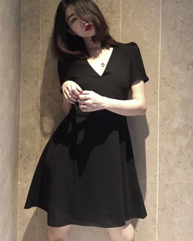 Slim retro black V-neck France style dress
