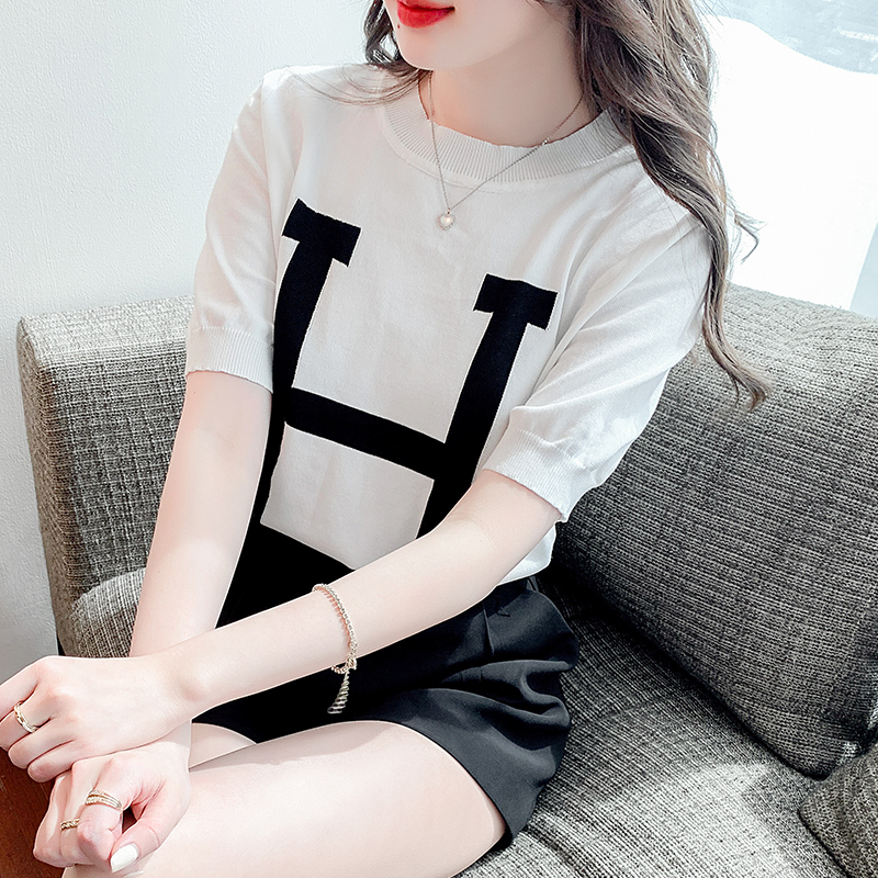 Spring and summer knitted pure thin tops for women