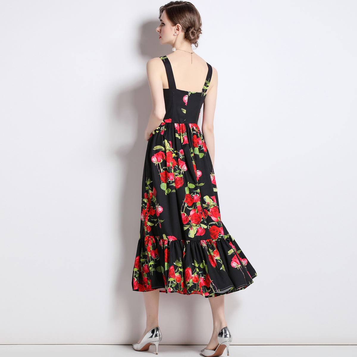 Temperament printing long dress slim dress for women