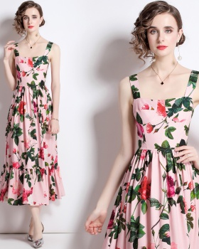 Printing catwalk dress temperament slim long dress for women