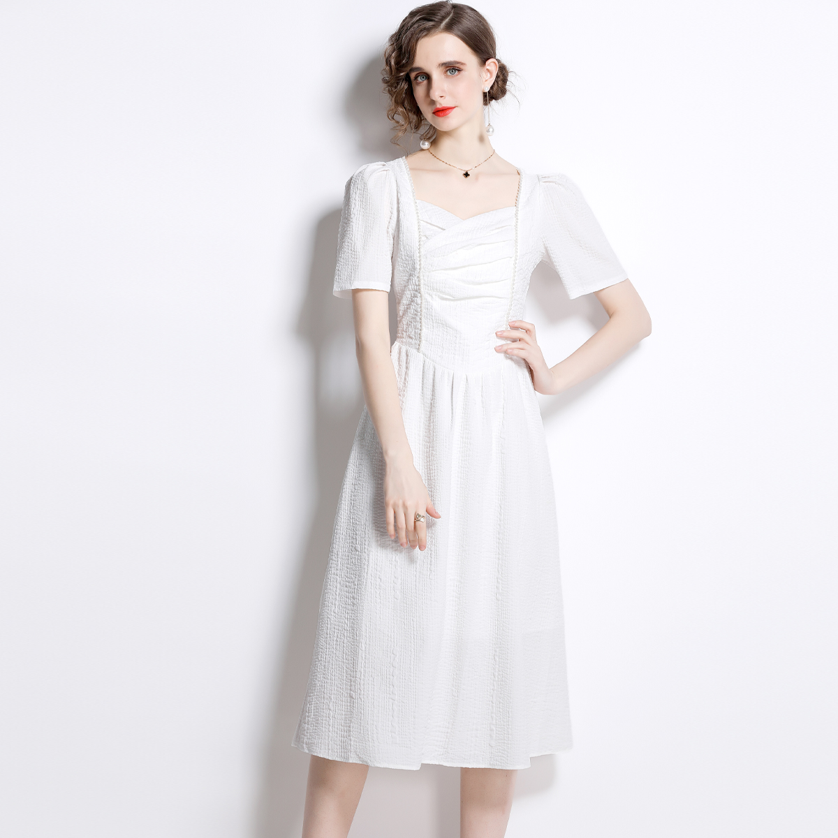 Square collar retro dress summer long dress