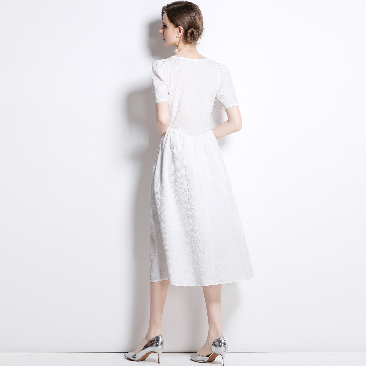 Square collar retro dress summer long dress