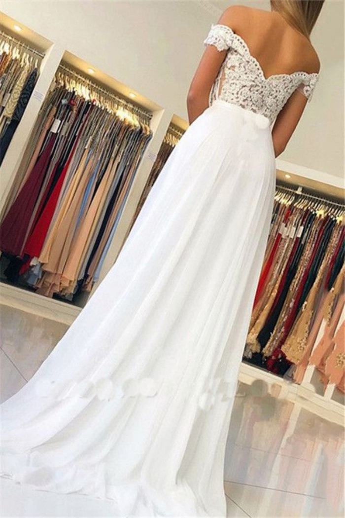 Flat shoulder white dress sexy lace formal dress