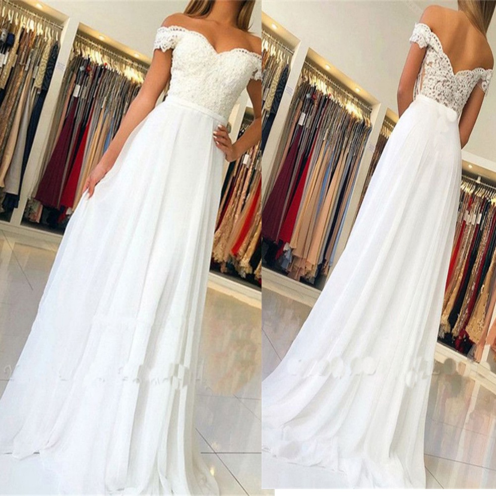 Flat shoulder white dress sexy lace formal dress