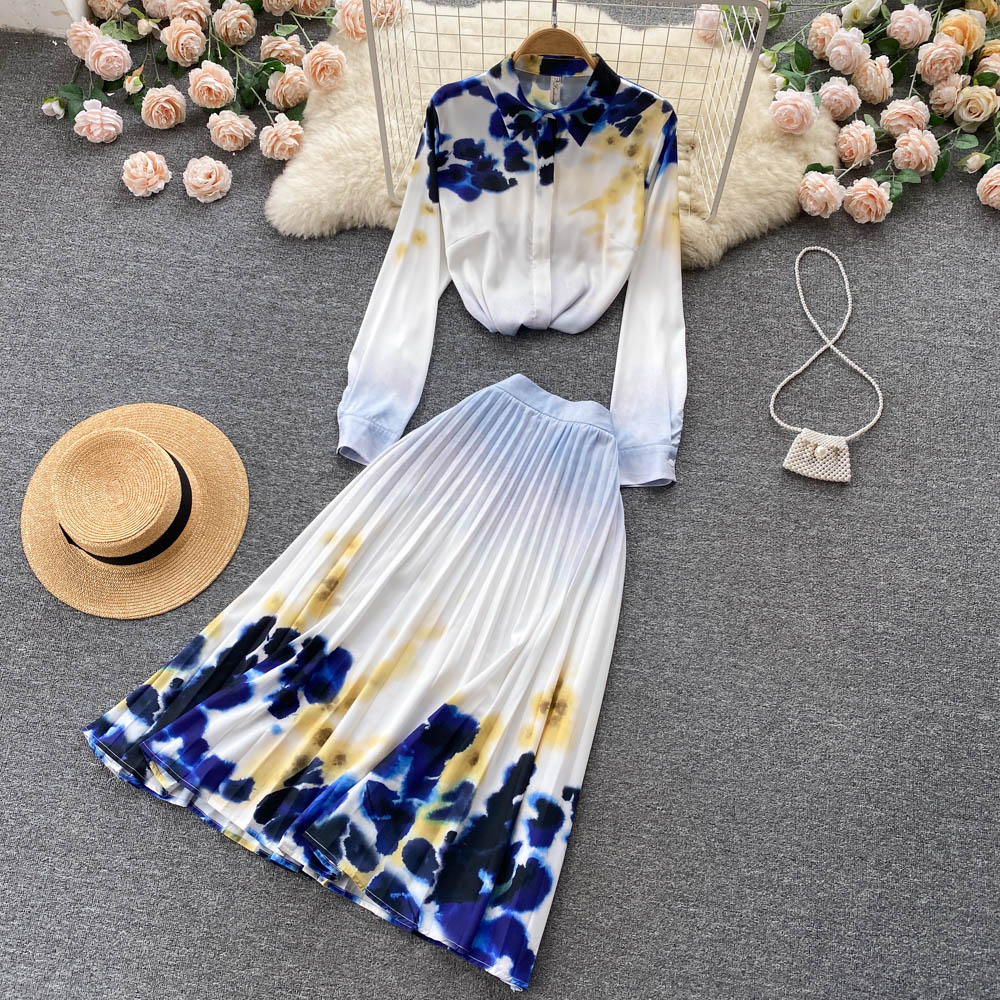 Printing temperament ladies fashion skirt 2pcs set for women