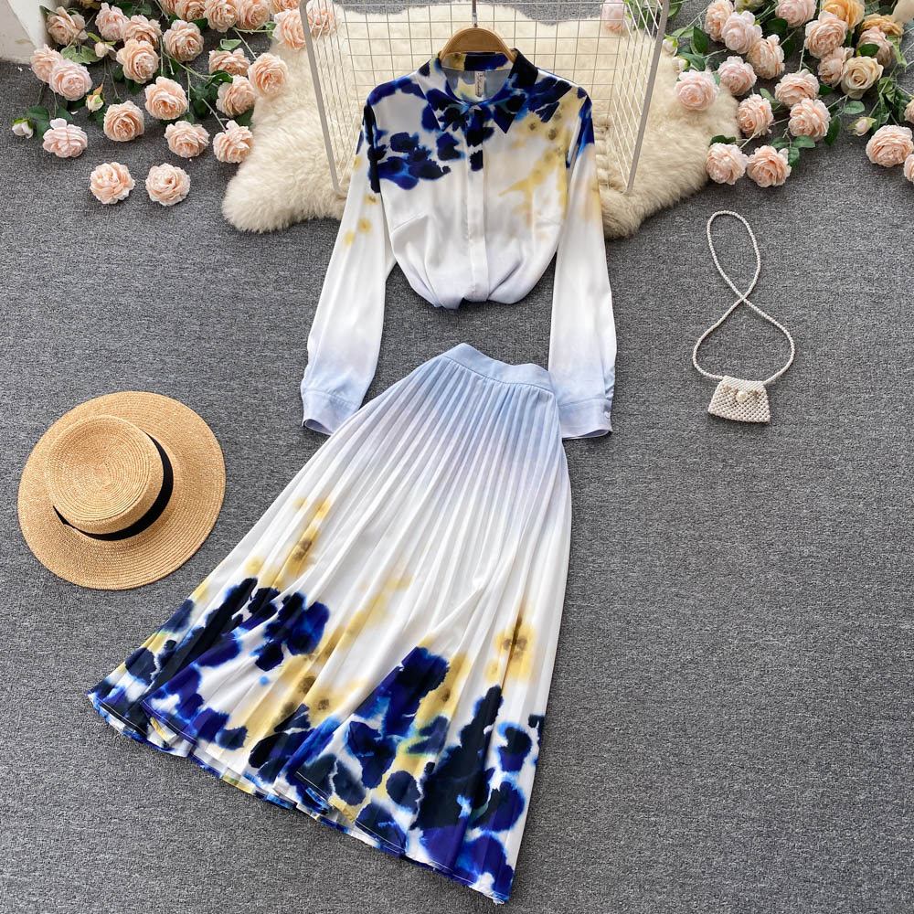 Printing temperament ladies fashion skirt 2pcs set for women