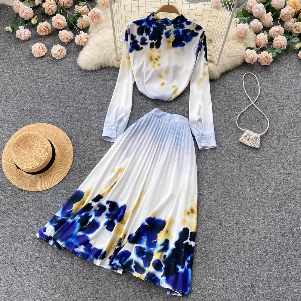 Printing temperament ladies fashion skirt 2pcs set for women