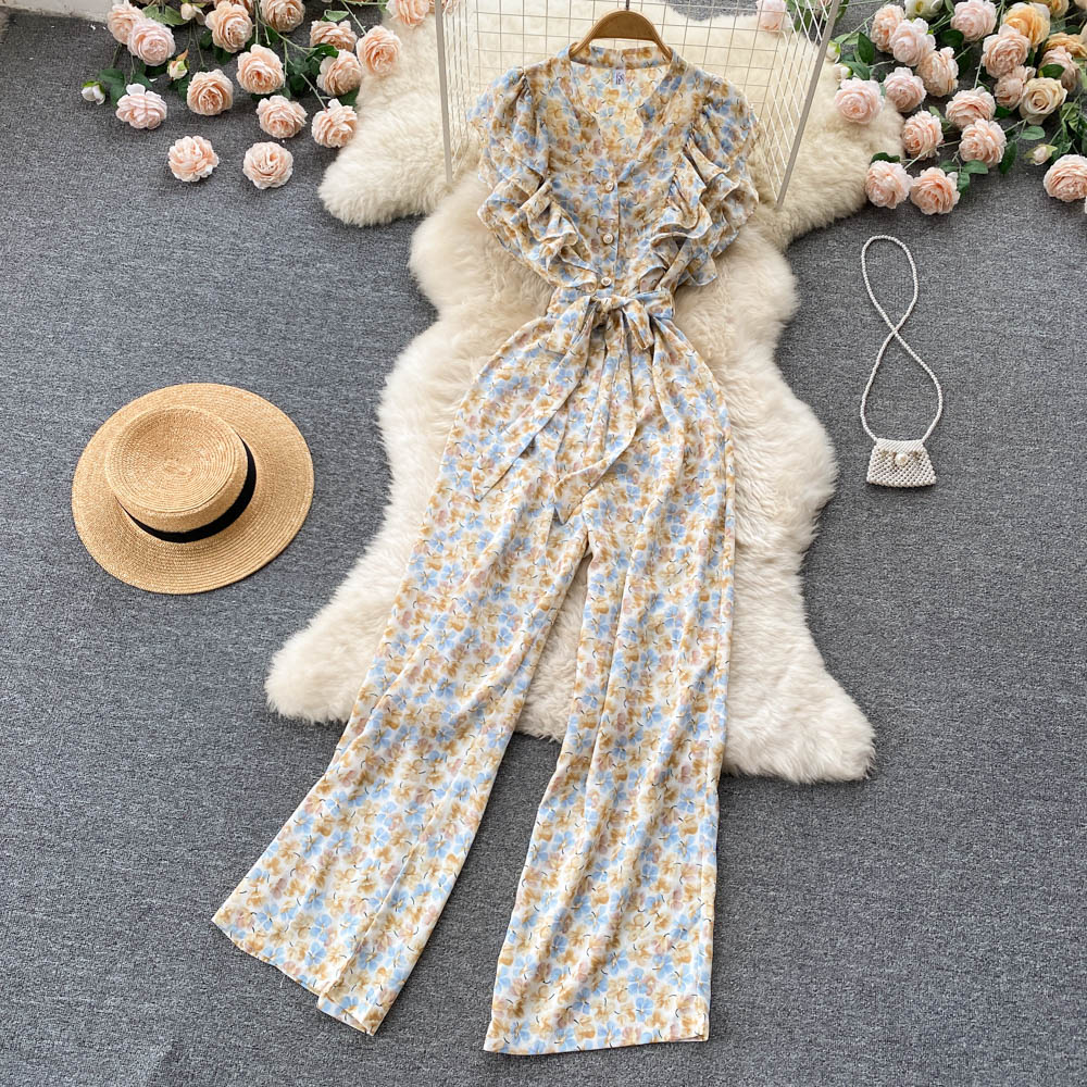 Frenum sweet jumpsuit pinched waist ladies long skirt