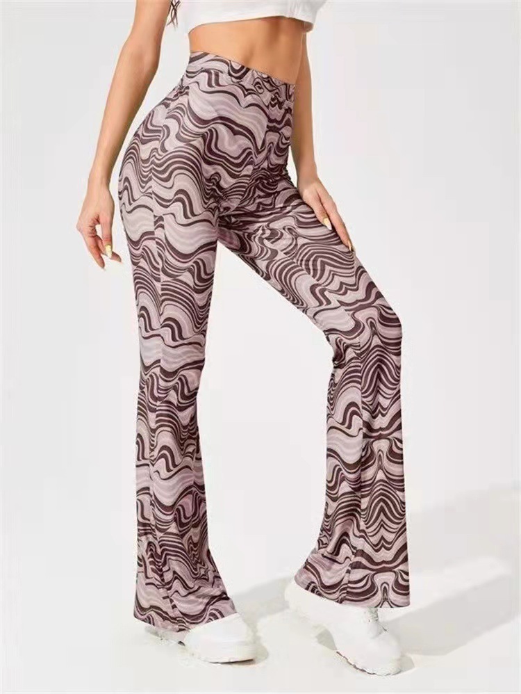 Waves pattern casual pants flare pants for women