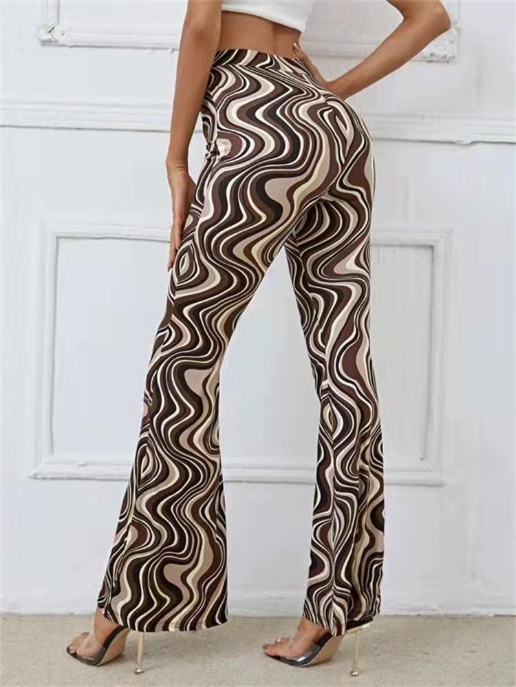 Waves pattern casual pants flare pants for women