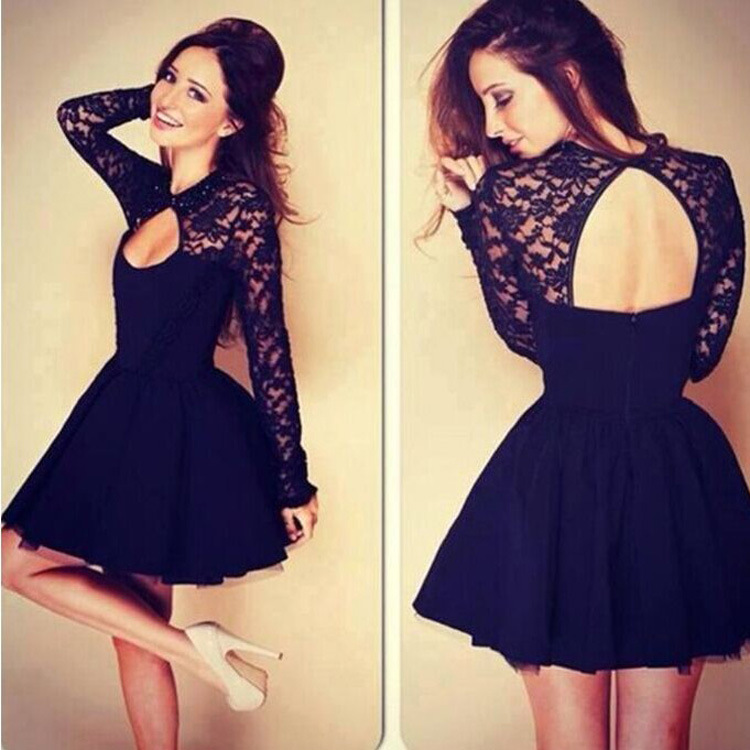 Sexy long sleeve European style halter lace dress