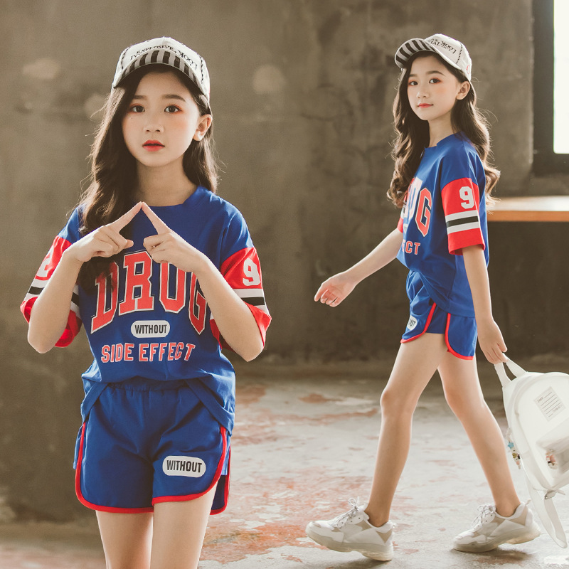 Casual girl Western style child sweatpants 2pcs set for women