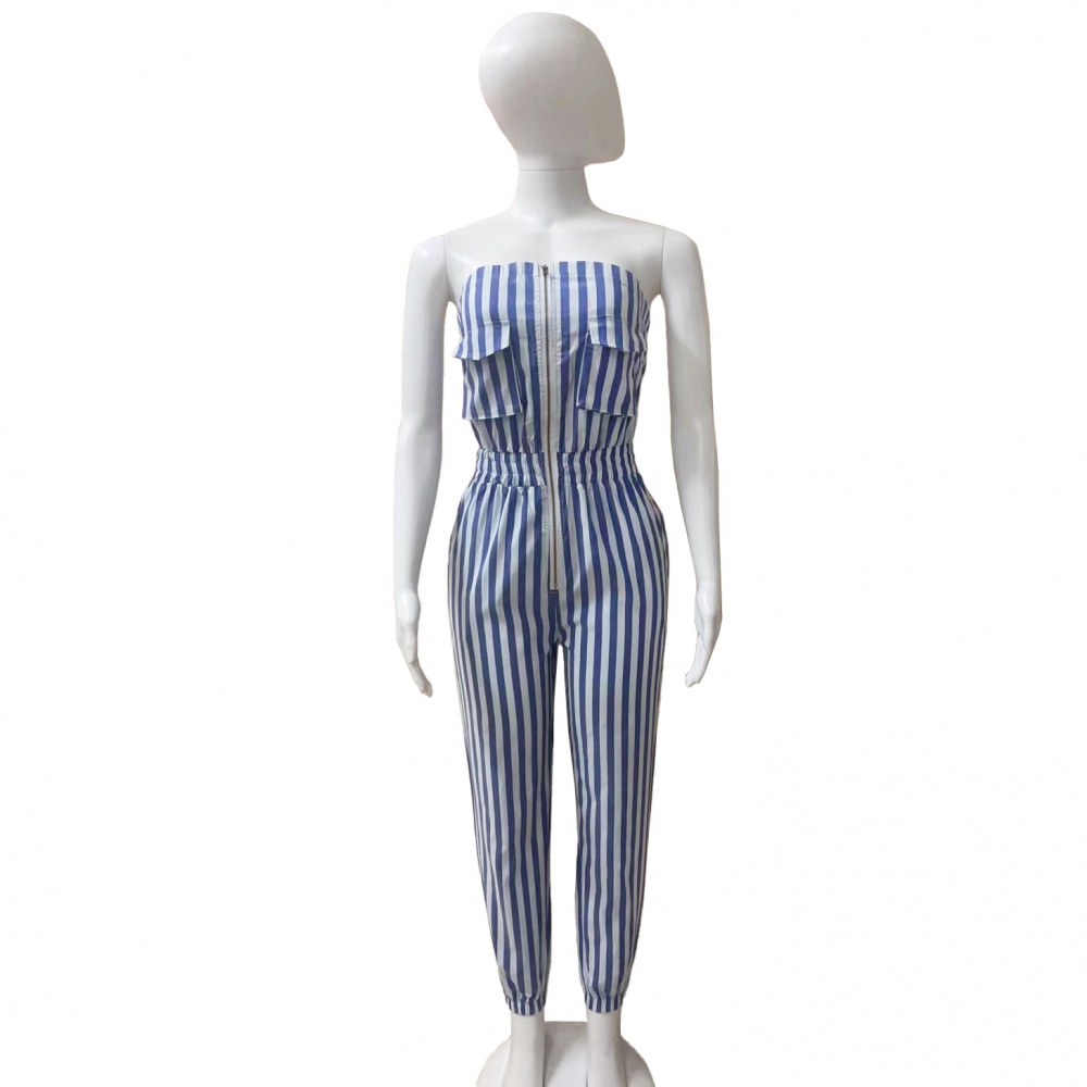 Stripe wrapped chest European style jumpsuit