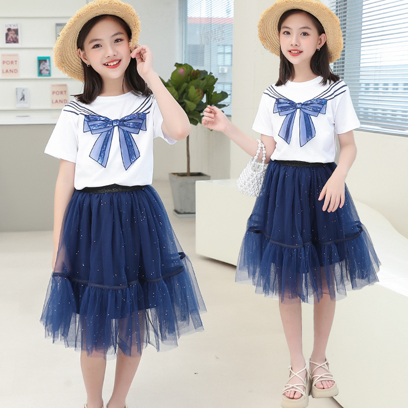 Big child Western style summer skirt gauze girl dress 2pcs set