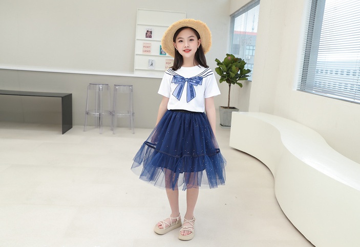 Big child Western style summer skirt gauze girl dress 2pcs set