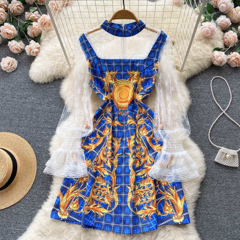 Printing retro European style dress for women