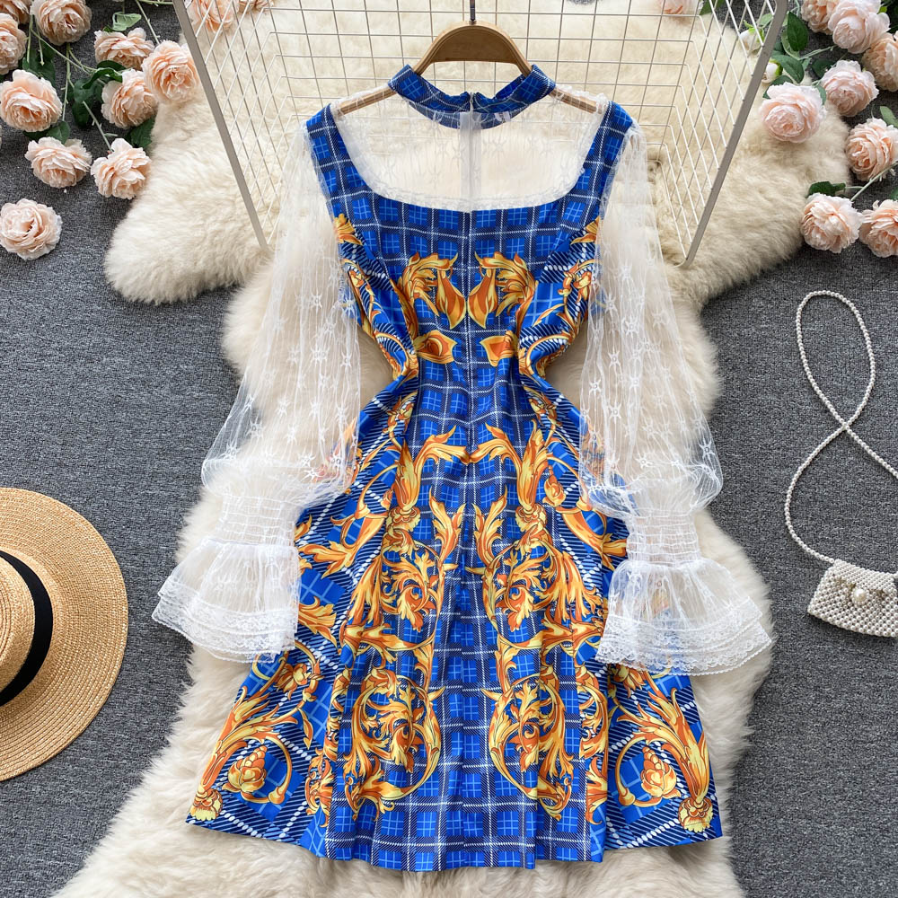 Printing retro European style dress for women