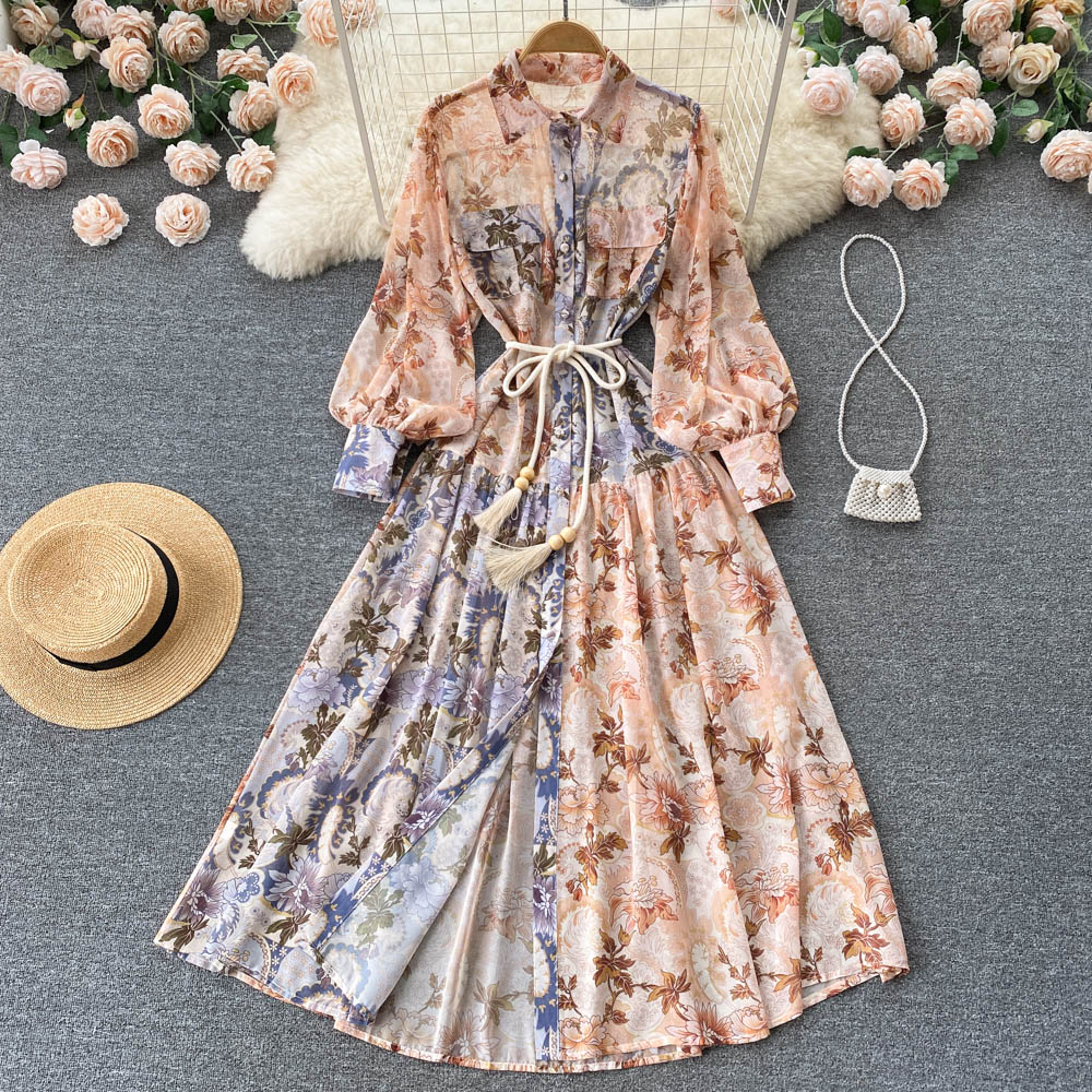 European style dress printing long dress for women