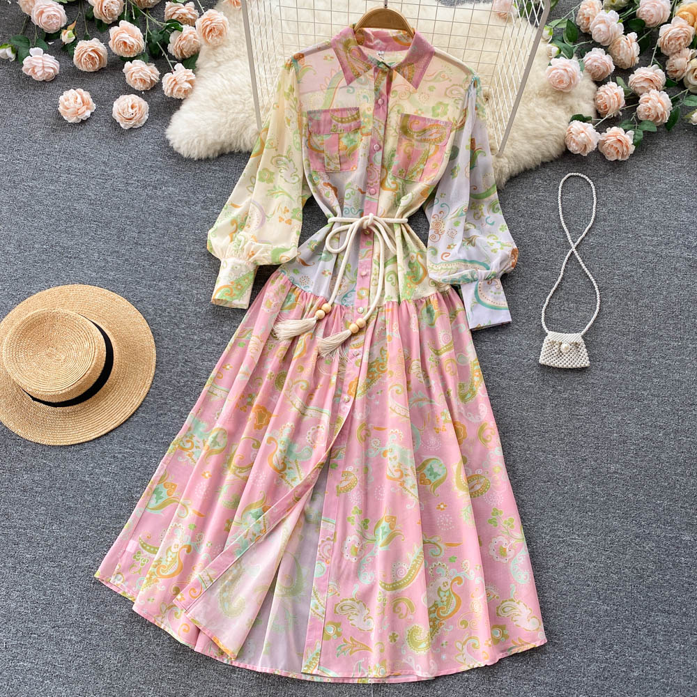 European style dress printing long dress for women